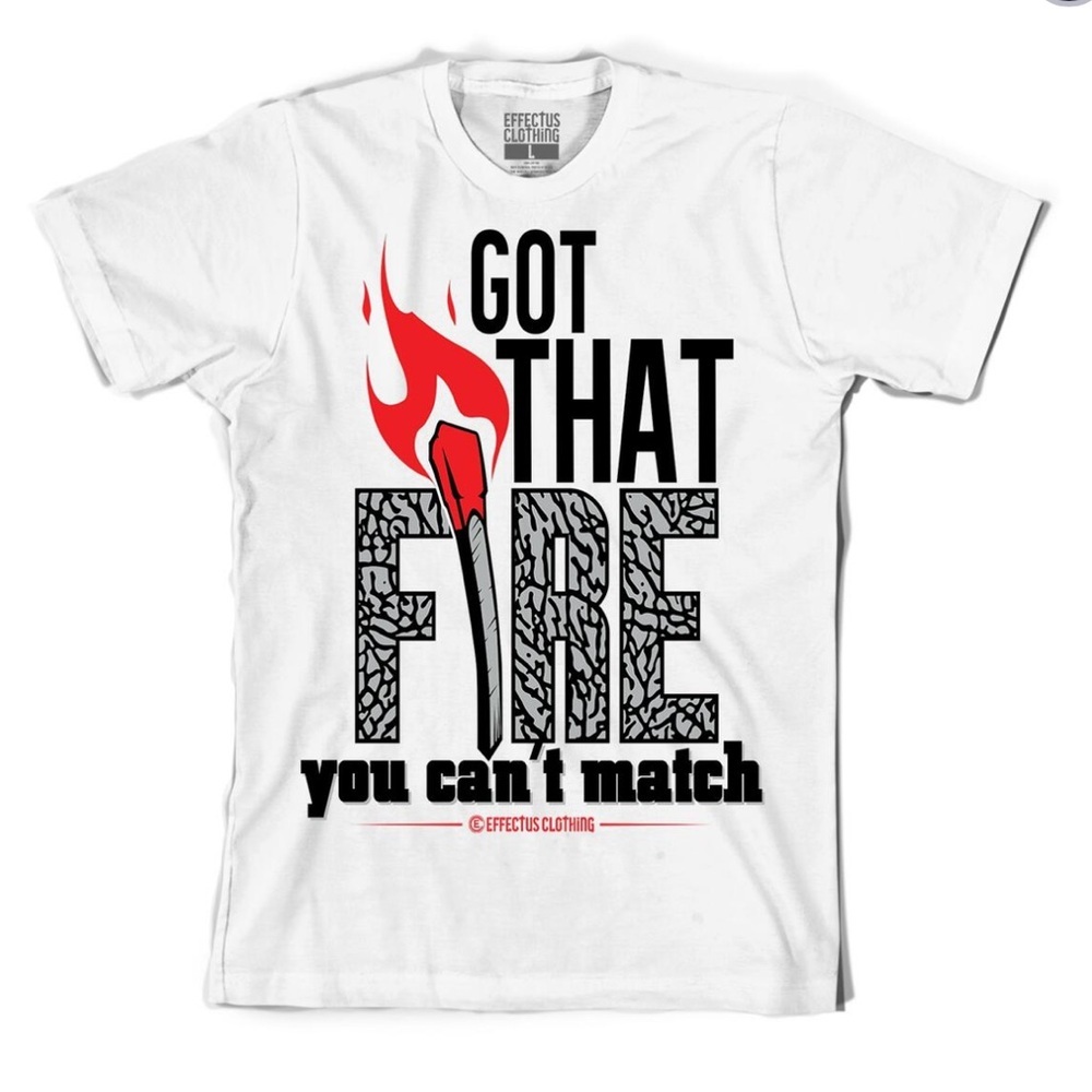 Mens White Fire Design Tee Shirt